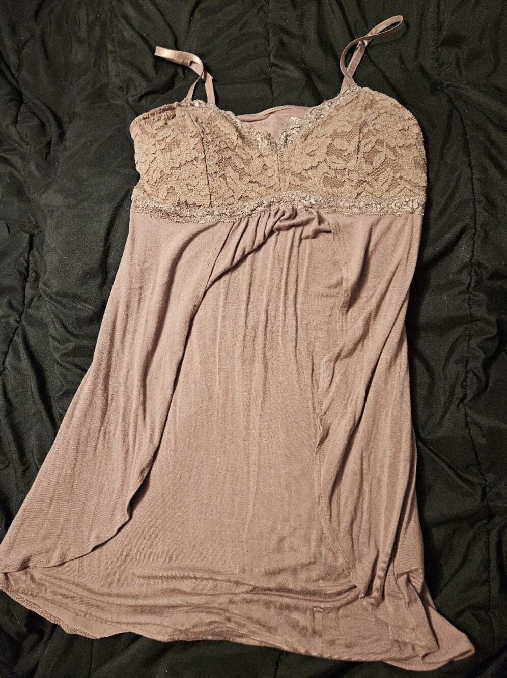 Lace-Trim Women's Chemise Tank Dress in Mauve
